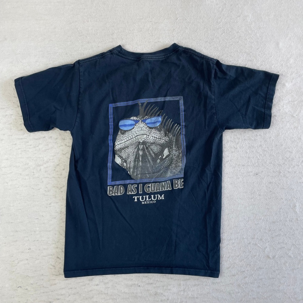 Yazbek Tulum Mexico T-Shirt Mens Small Navy Blue Iguana‎ Bad As I Iguana Be Tee